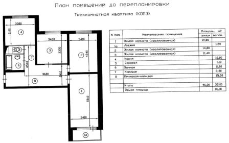 планировка трехкомнатной квартиры до перепланировки в доме серии КОПЕ